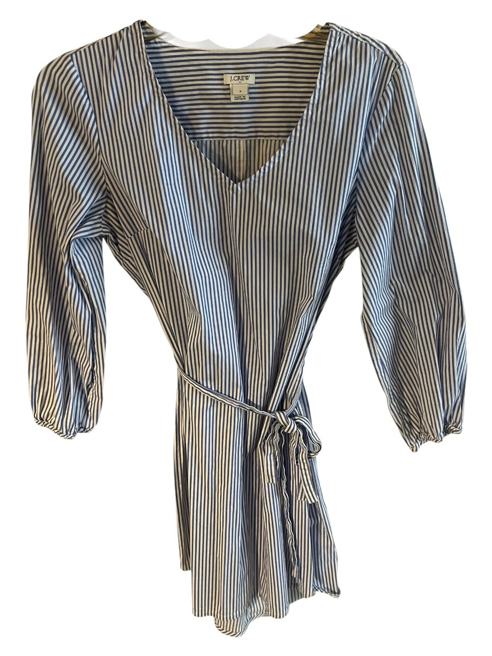 J.Crew Striped Mini Dress w/tie around belt Small Blue & White